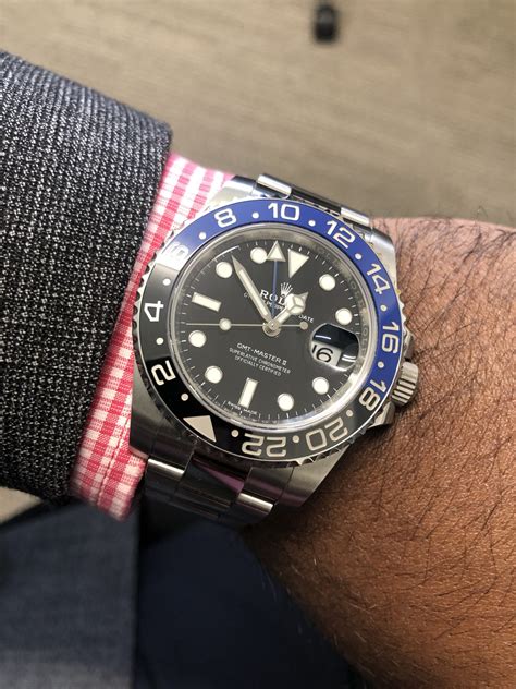 rolex gmt batman on wrist